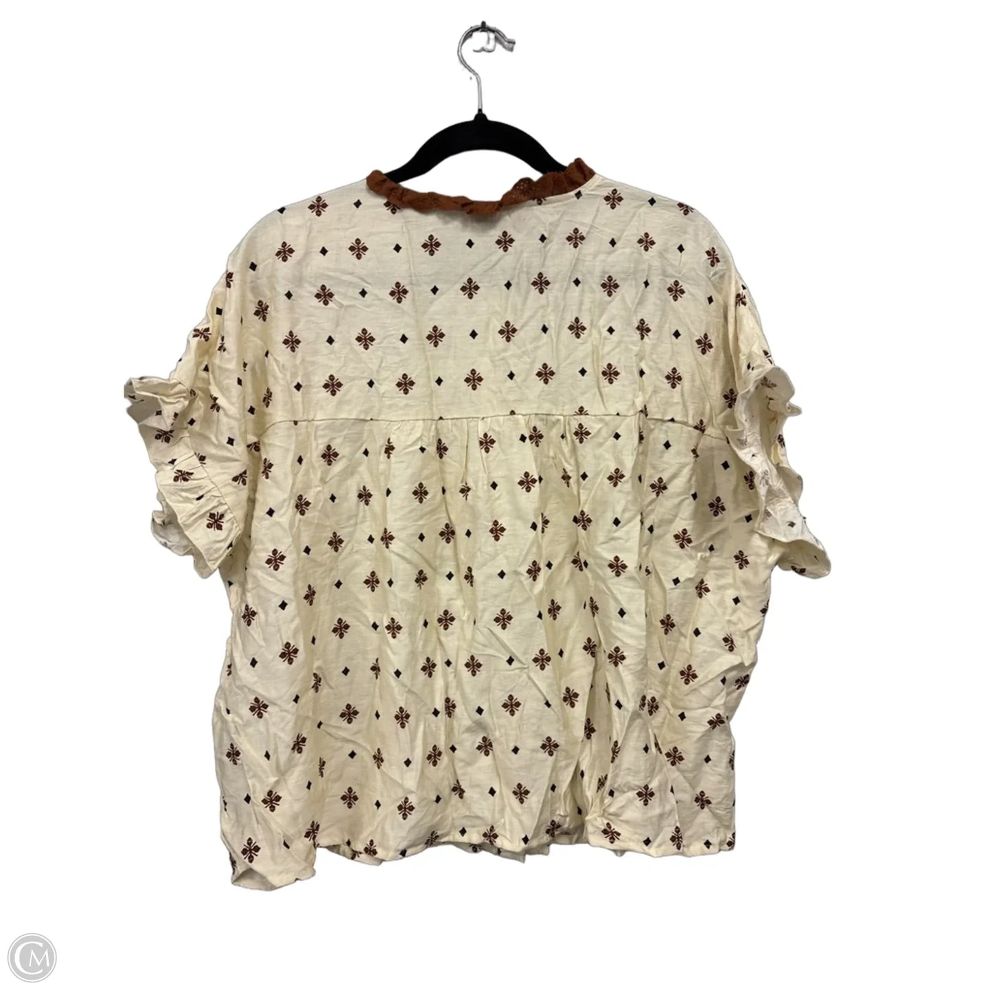 Blouse Short Sleeve By Shein In Brown & Cream, Size: 1