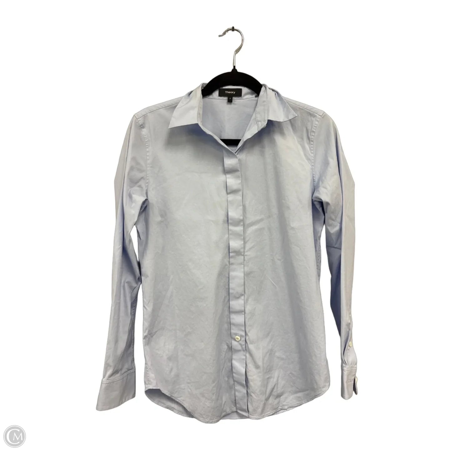 Blouse Long Sleeve By Theory In Blue, Size: Xs