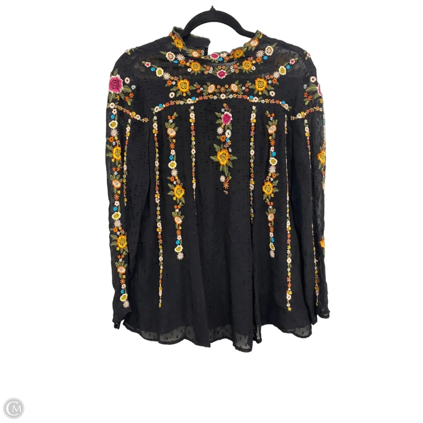 Blouse Long Sleeve By Zara Women In Black & Gold, Size: L