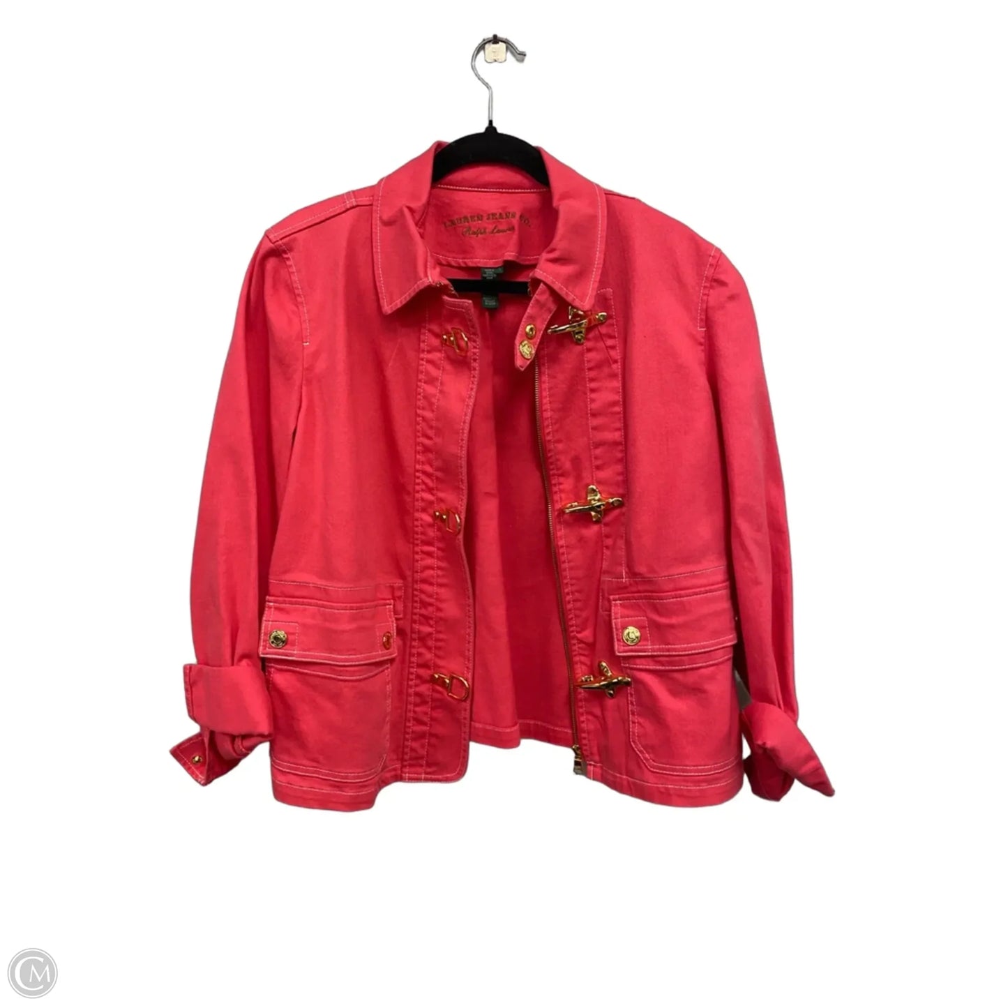 Jacket Denim By Lauren By Ralph Lauren In Pink & White, Size: L