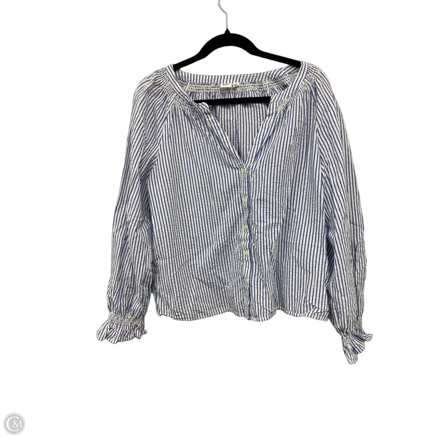 Blouse Long Sleeve By Gap In Blue & White, Size: M
