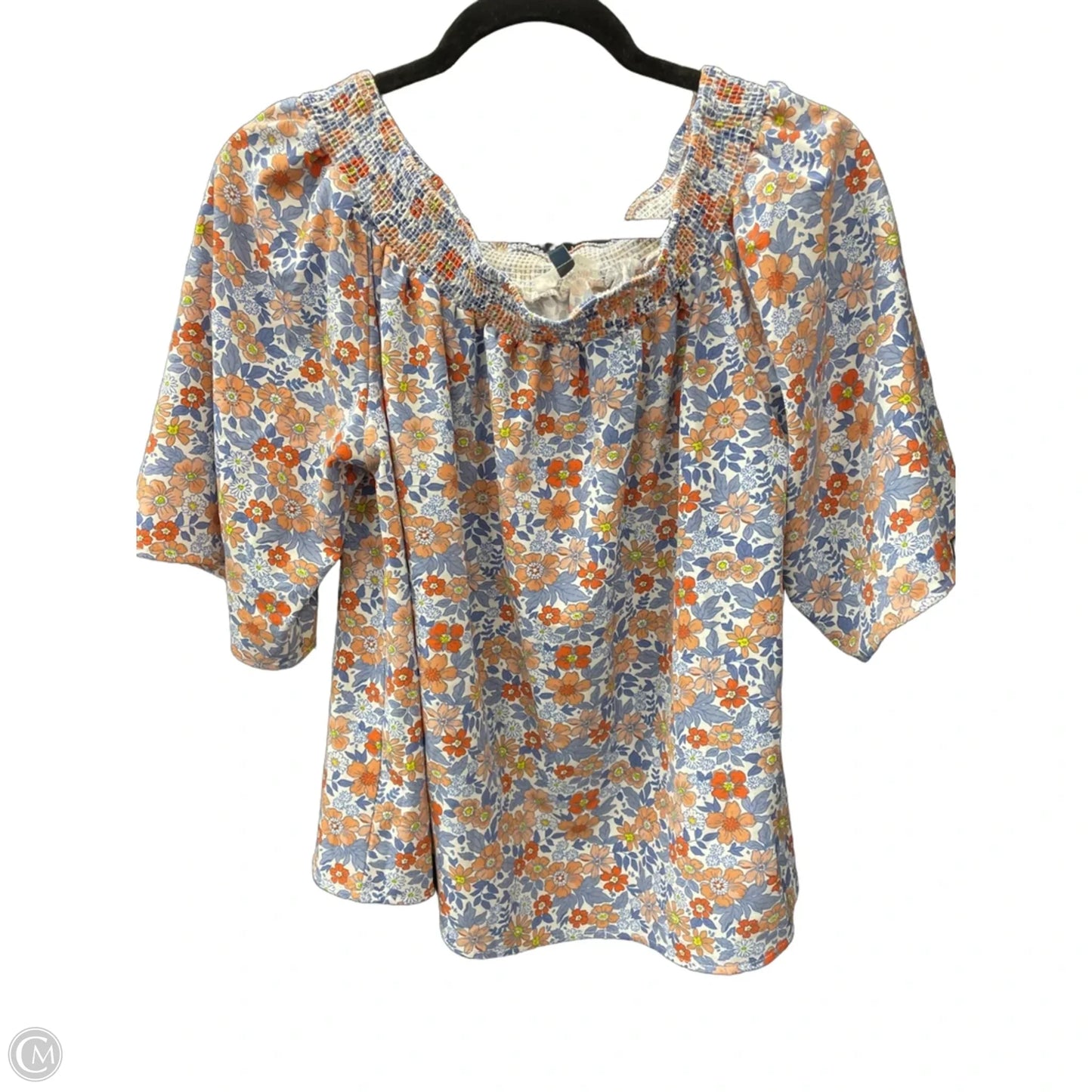 Blouse Short Sleeve By Michelle Mcdowell In Blue & Orange, Size: L