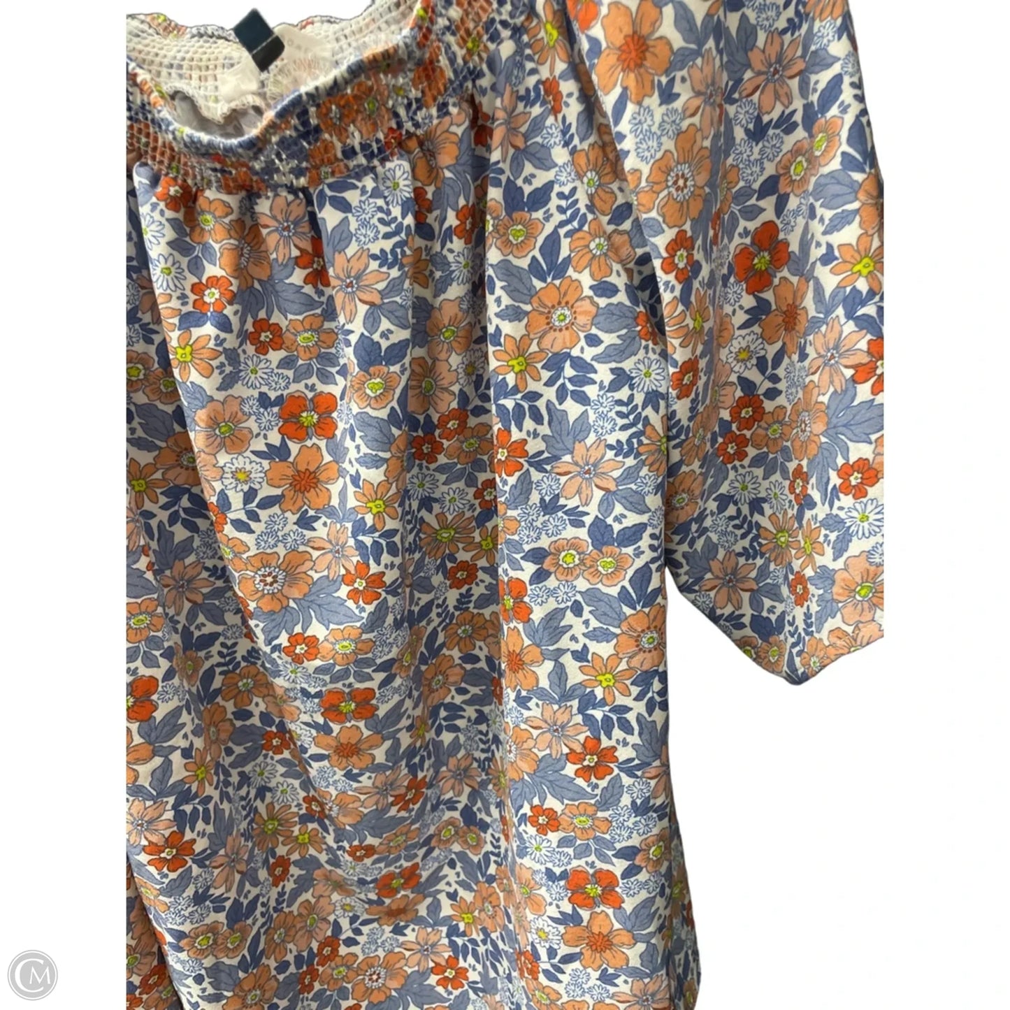 Blouse Short Sleeve By Michelle Mcdowell In Blue & Orange, Size: L