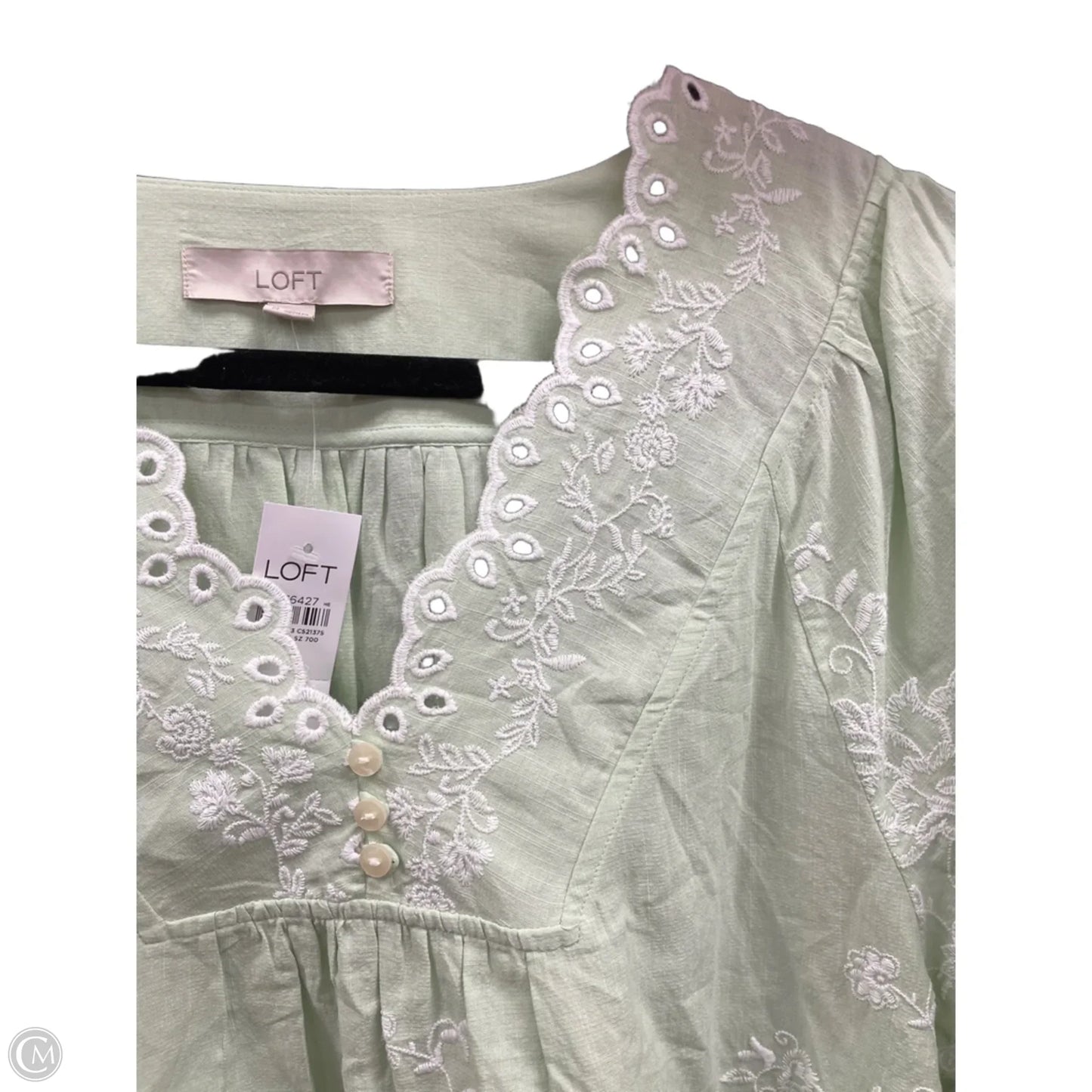 Blouse Short Sleeve By Loft In Green & White, Size: M
