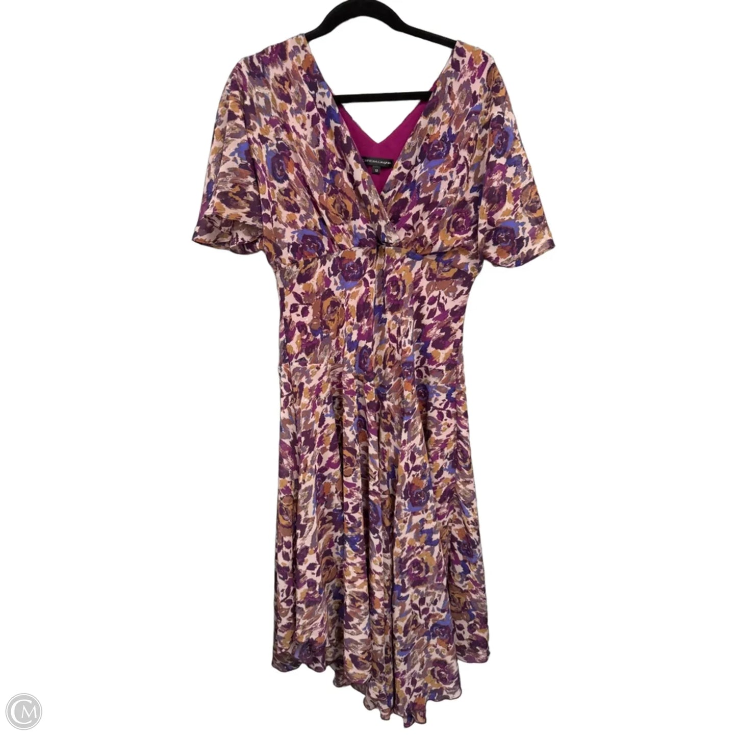 Dress Casual Midi By Chris Mclaughlin In Purple & Tan, Size: 12