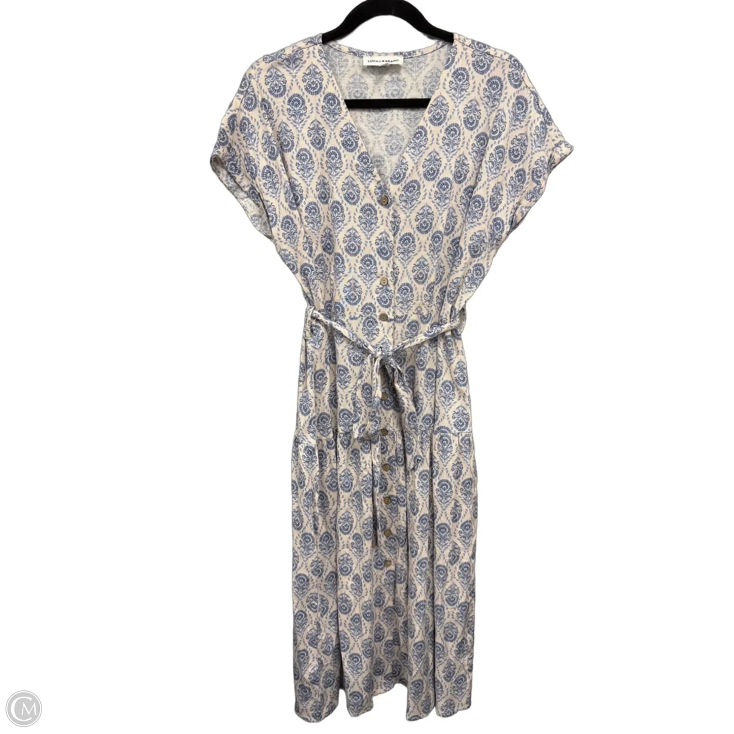 Dress Casual Midi By Lucky Brand In Blue & Cream, Size: L