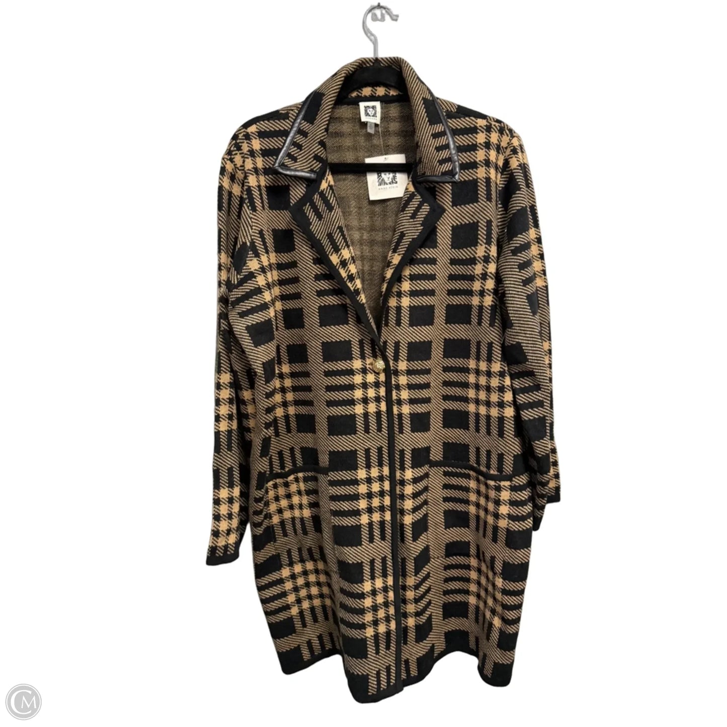 Sweater Cardigan By Anne Klein In Black & Tan, Size: Xl