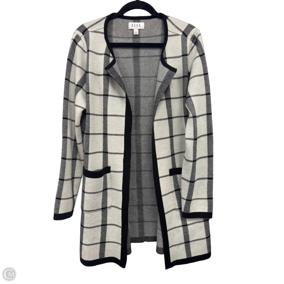 Sweater Cardigan By Elle In Black & Grey, Size: L
