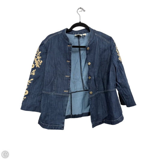 Jacket Denim By Chicos In Blue & Cream, Size: S