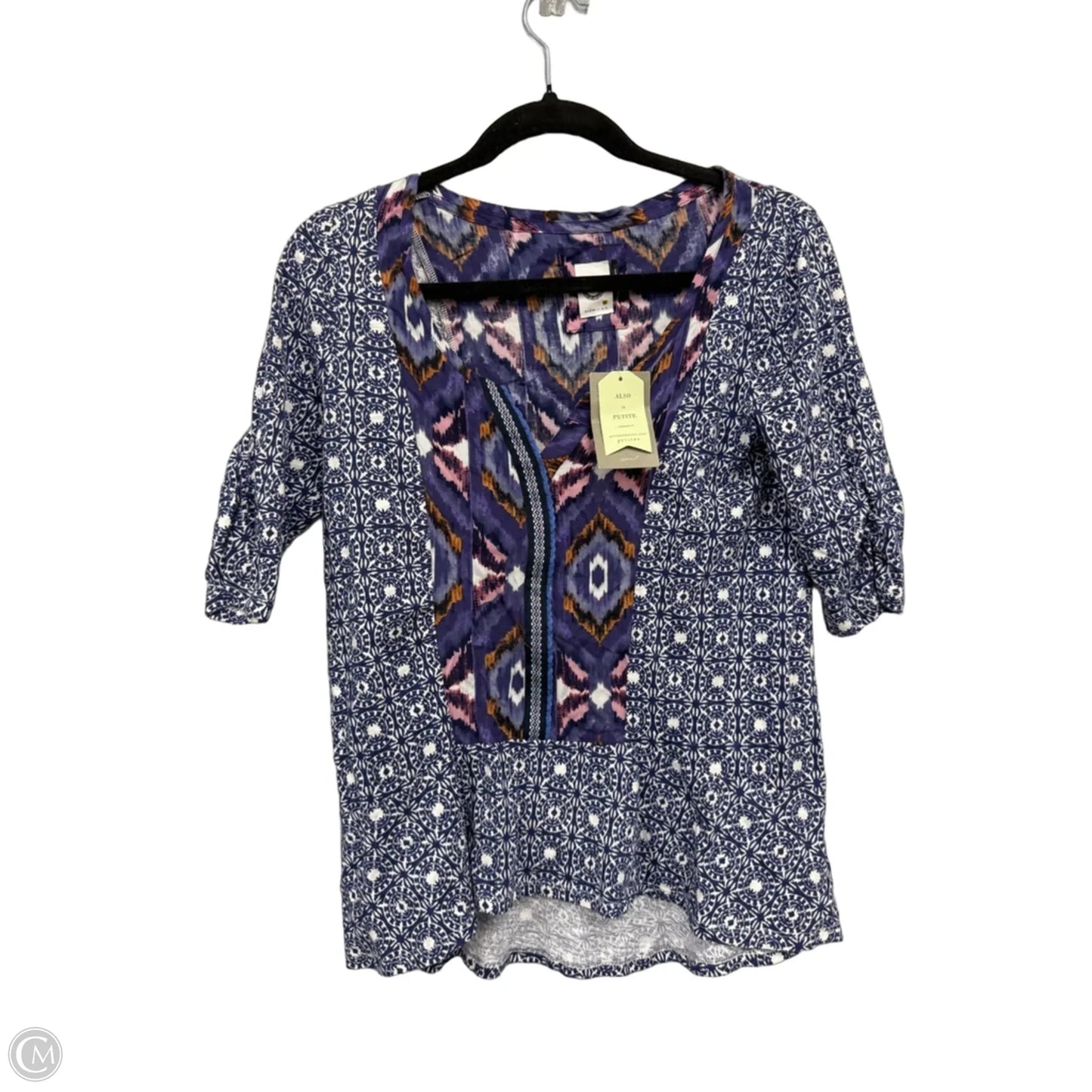 Blouse 3/4 Sleeve By Akemi And Kin In Blue & White, Size: S
