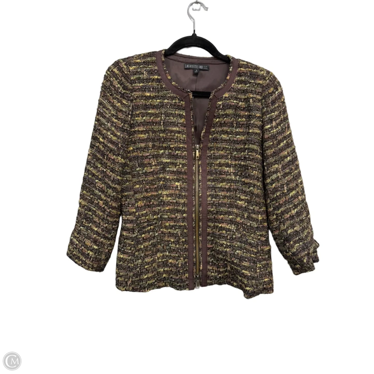 Blazer Designer By Lafayette 148 In Brown & Green, Size: 30