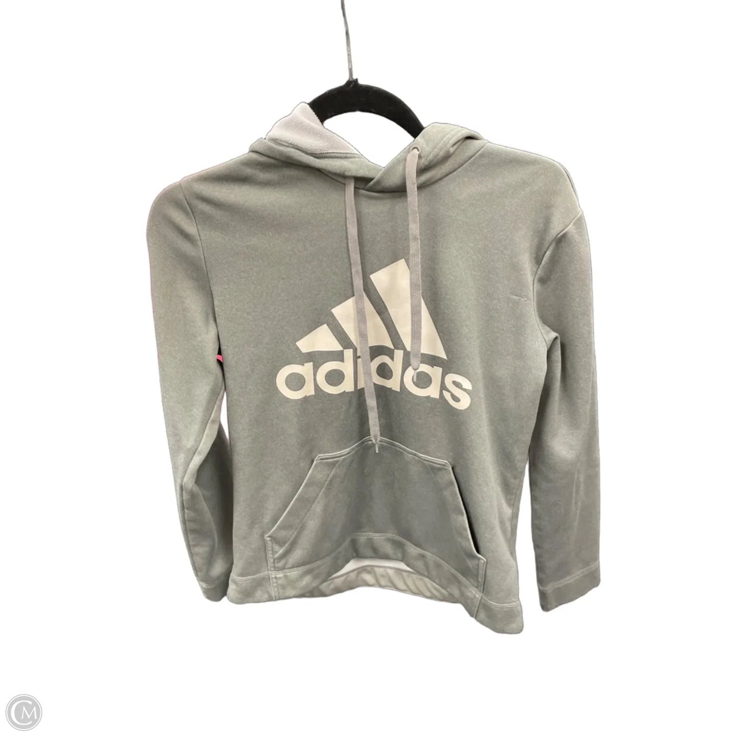 Athletic Sweatshirt Hoodie By Adidas In Grey & White, Size: S