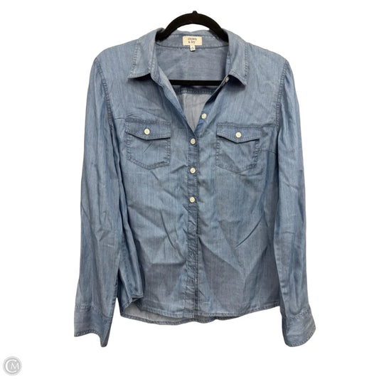 Blouse Long Sleeve By Crown And Ivy In Blue Denim, Size: M