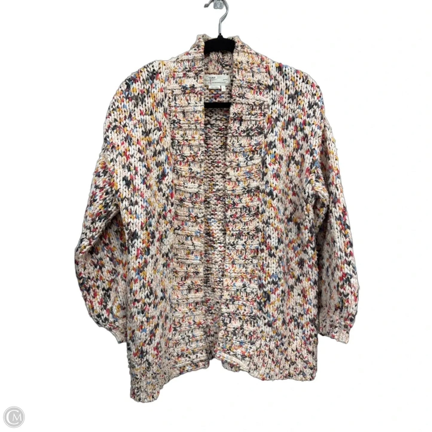 Sweater Cardigan By Anthropologie In Cream & Purple, Size: S