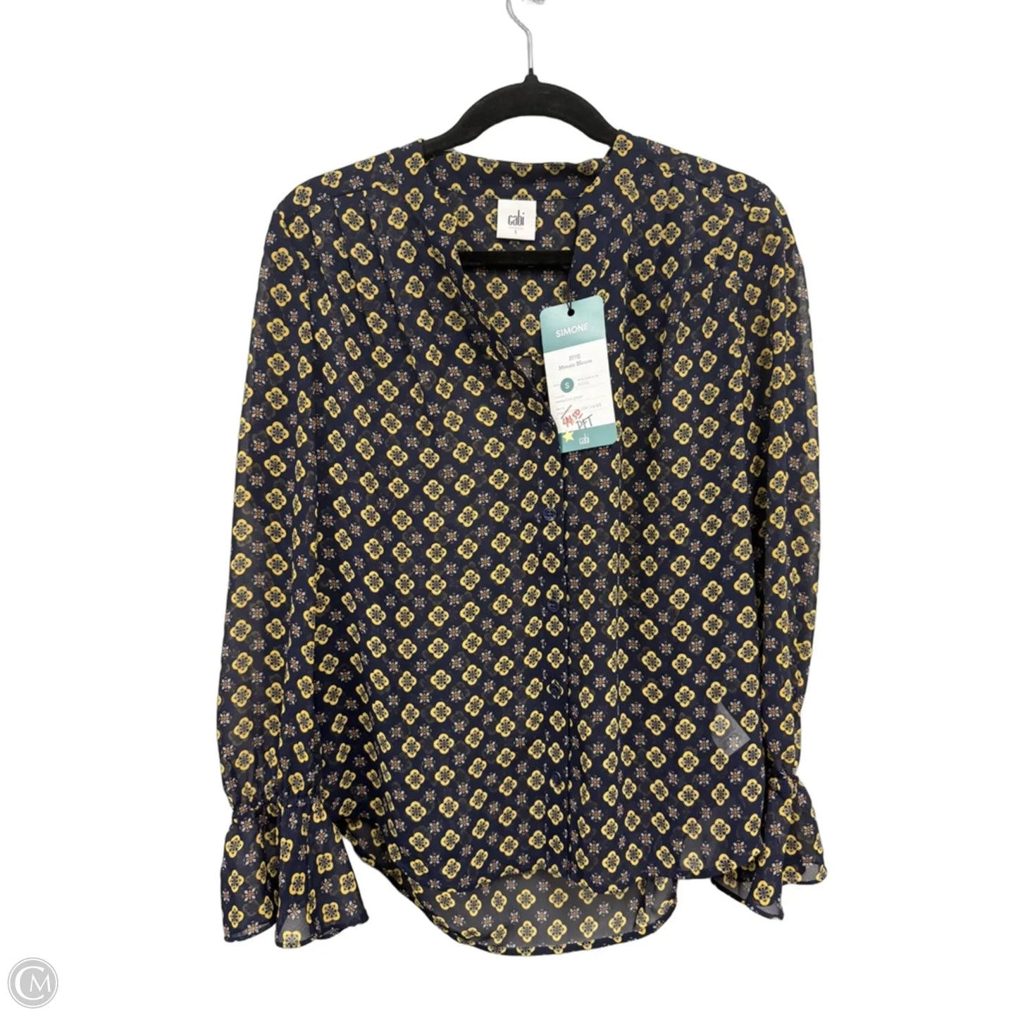 Blouse Long Sleeve By Cabi In Blue & Yellow, Size: S