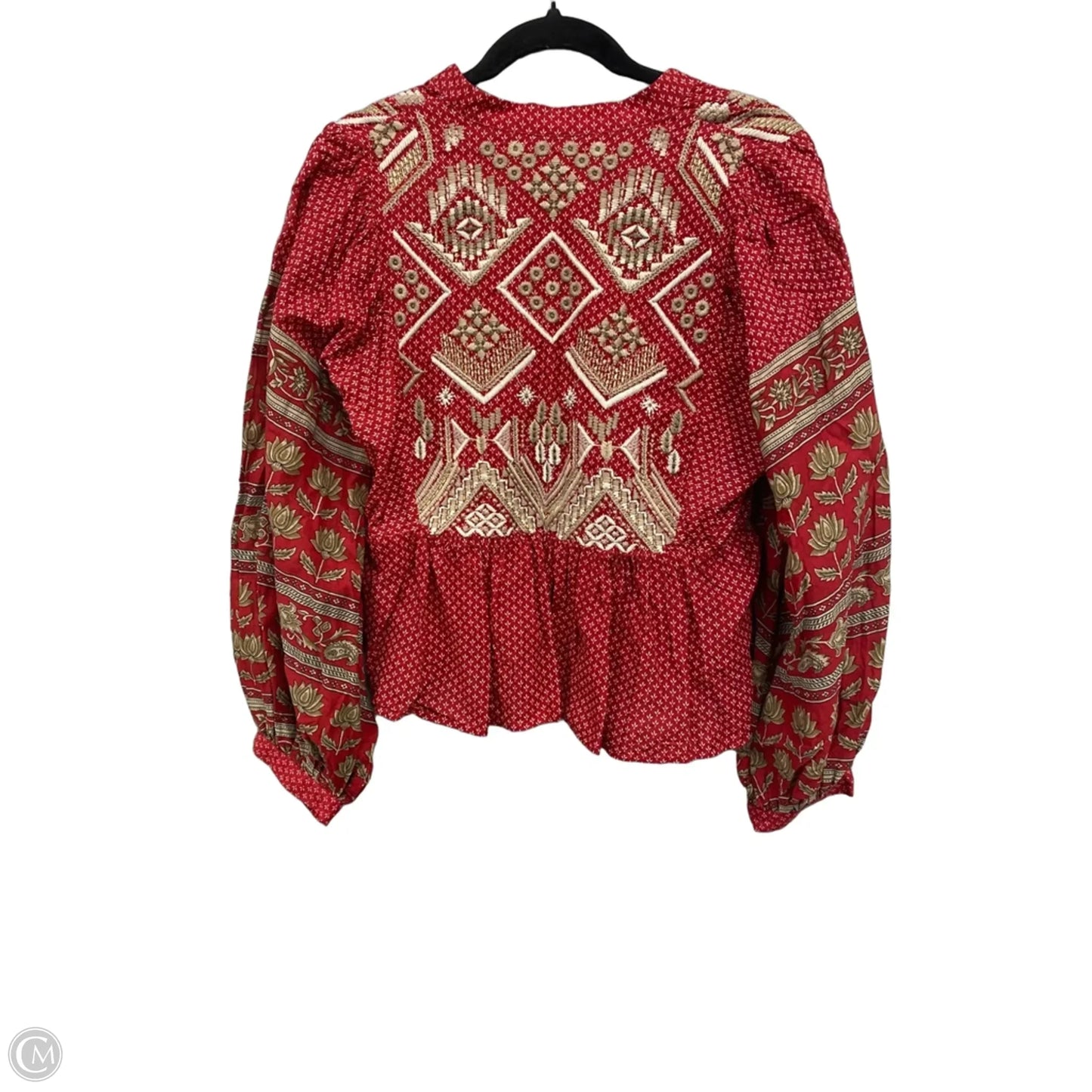 Blouse Long Sleeve By Anthropologie In Red & Tan, Size: 8