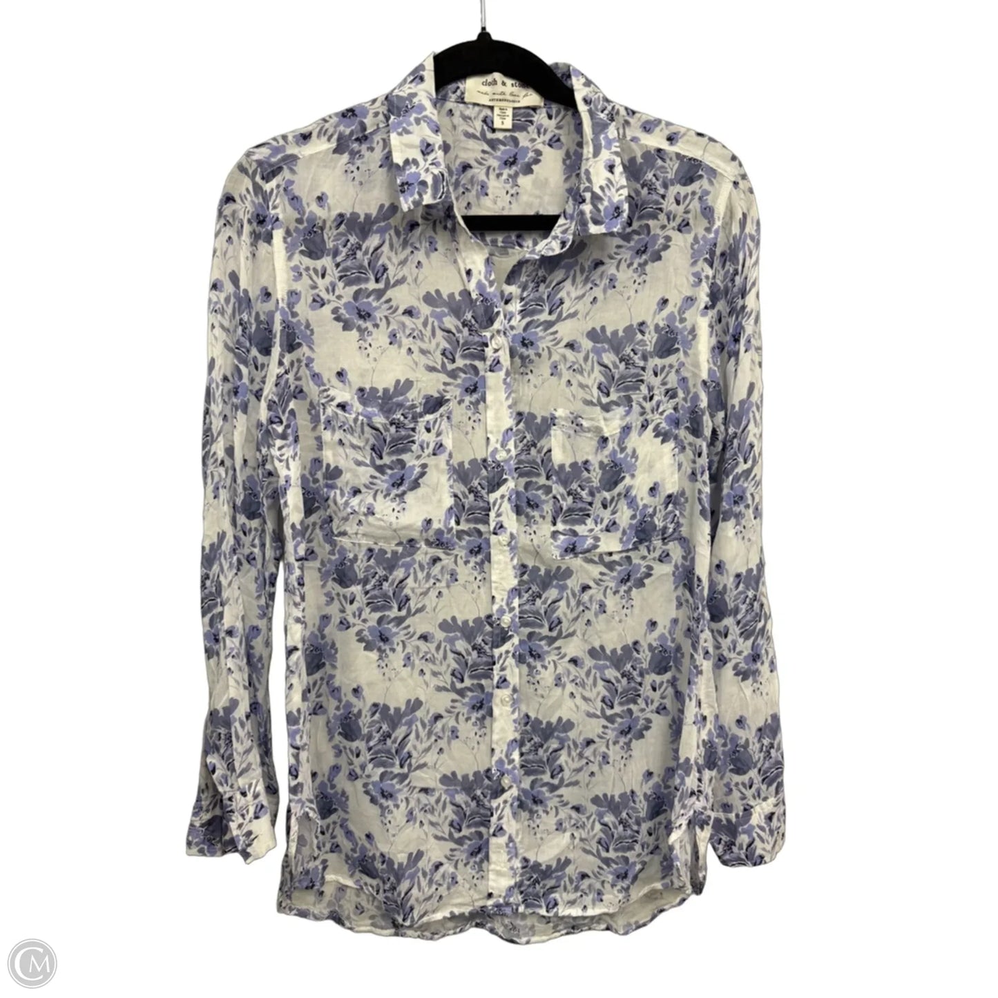 Blouse Long Sleeve By Cloth & Stone In Blue & White, Size: S