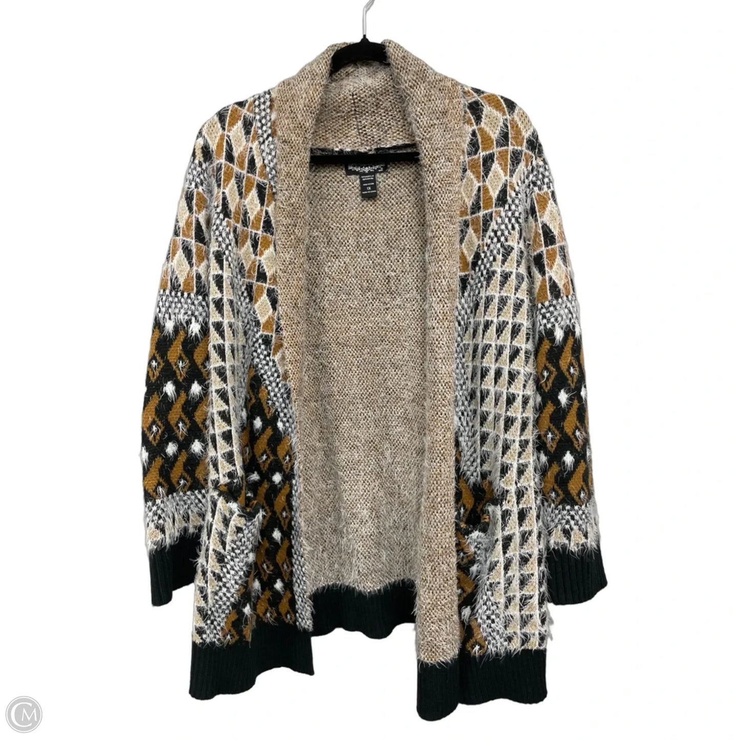Sweater Cardigan By Clothes Mentor In Black & Brown, Size: 1x