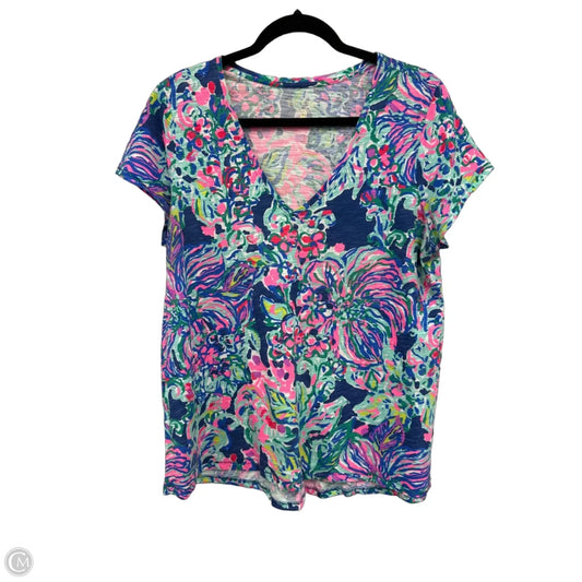 Top Short Sleeve Designer By Lilly Pulitzer In Blue & Pink, Size: L