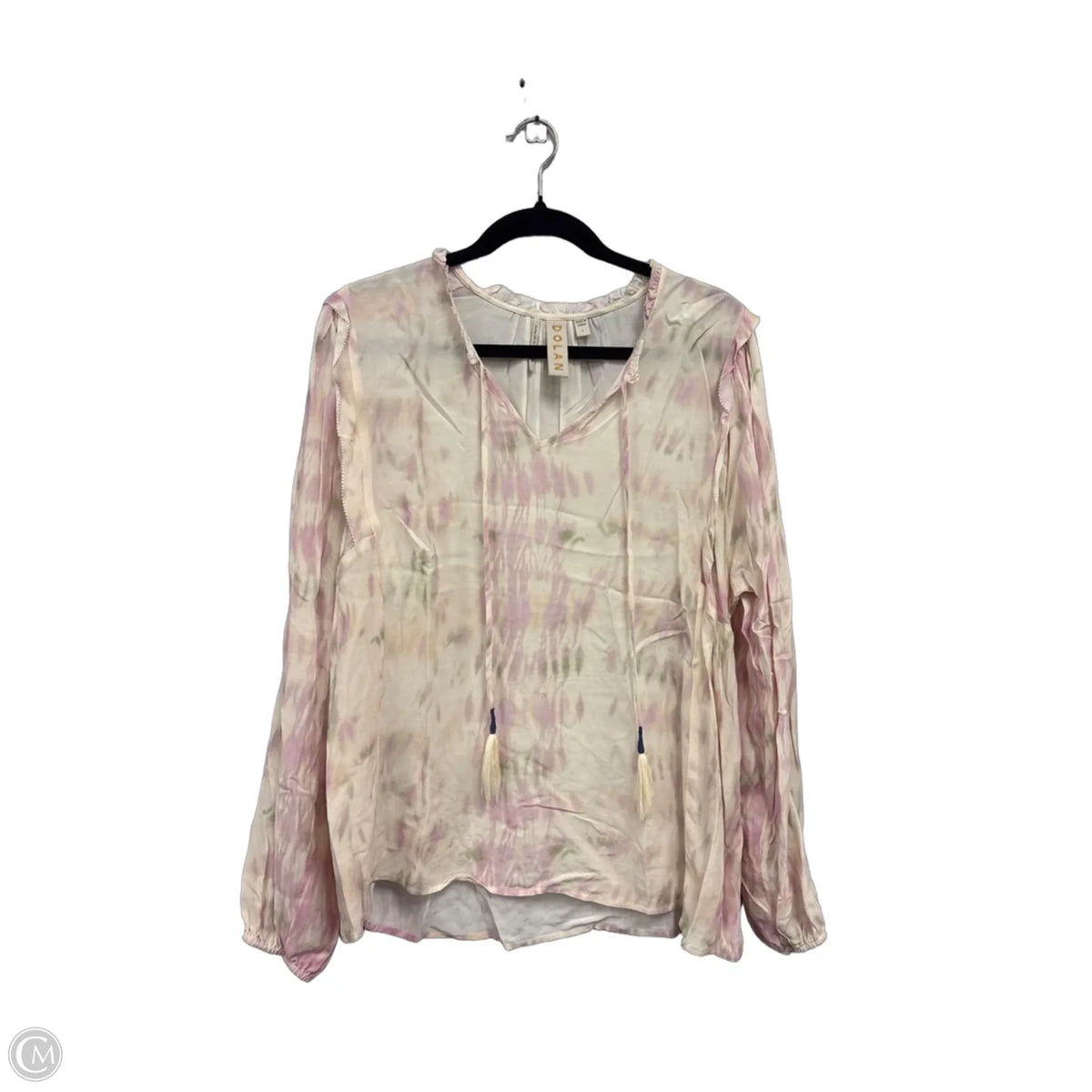 Top Long Sleeve By Dolan Left Coast In Pink & White, Size: L