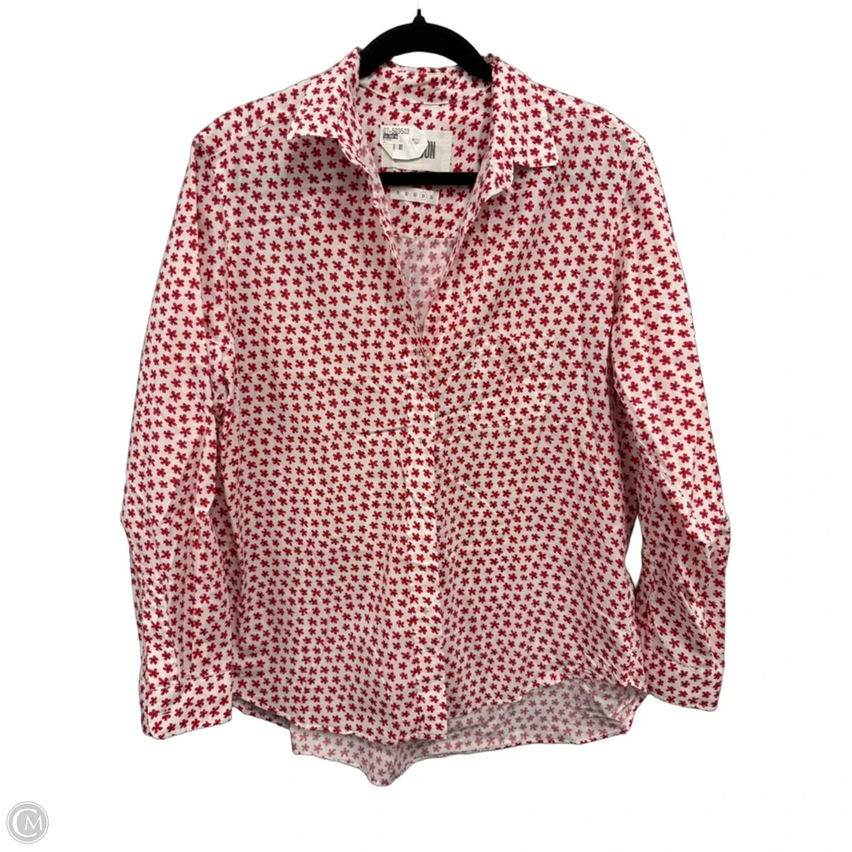 Blouse Long Sleeve By Grayson In Red & White, Size: L