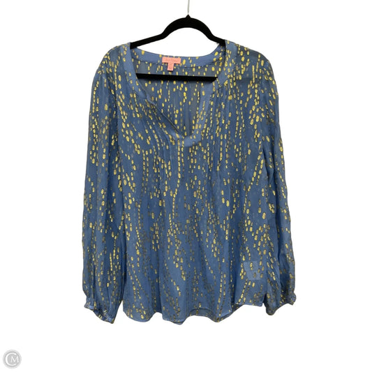 Blouse Designer By Lilly Pulitzer In Blue & Gold, Size: Xl