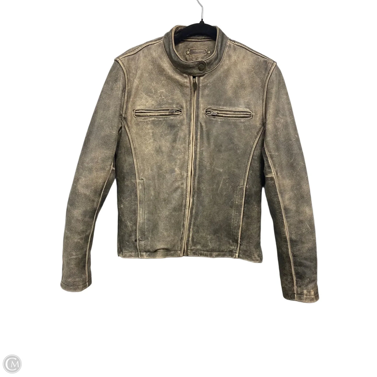 Jacket Leather By River Road In Grey, Size: S