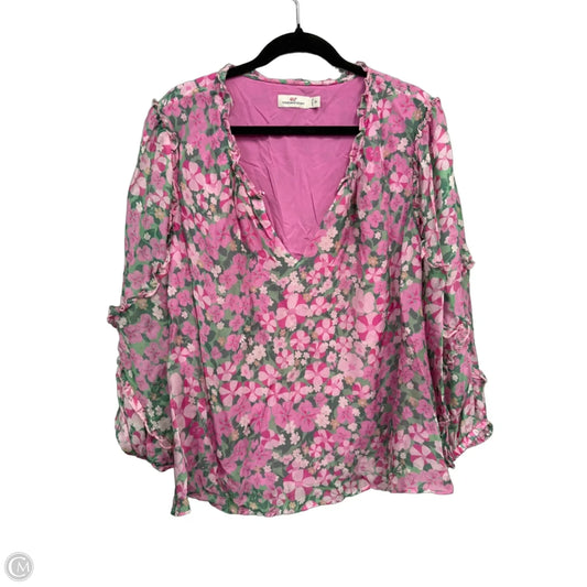 Blouse Long Sleeve By Vineyard Vines In Green & Pink, Size: 2x
