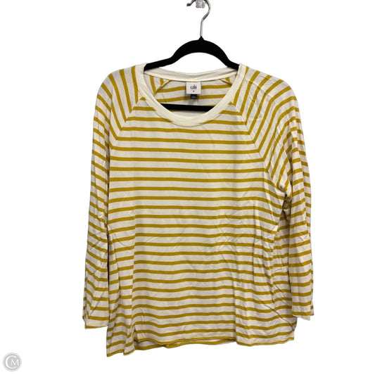 Top Long Sleeve By Cabi In White & Yellow, Size: M