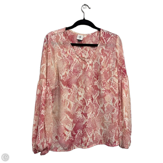 Blouse Long Sleeve By Cabi In Pink & White, Size: M