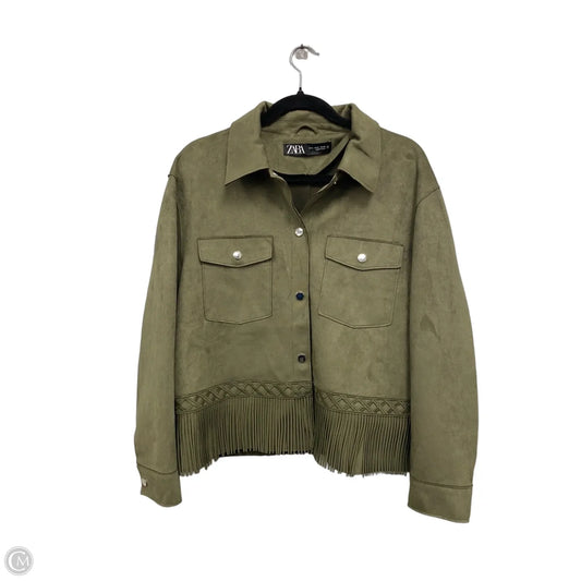 Jacket Shirt By Zara In Green, Size: M