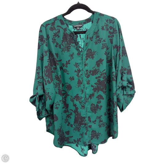 Blouse Long Sleeve By 41 Hawthorn In Black & Green, Size: 2x