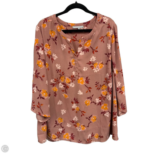 Blouse Long Sleeve By Daniel Rainn In Orange & Pink, Size: 3x