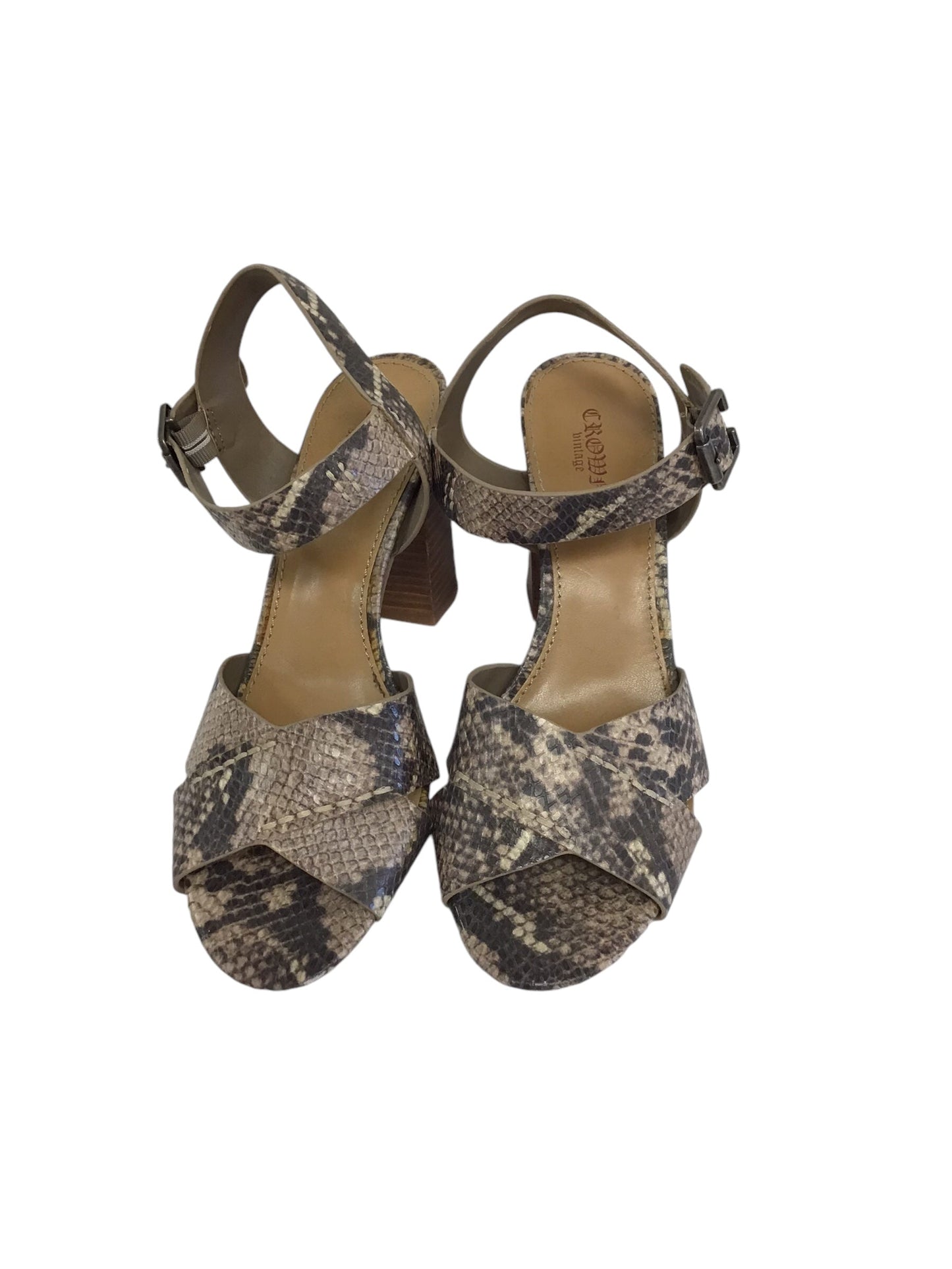 Sandals Heels Block By Crown Vintage In Snakeskin Print, Size: 8