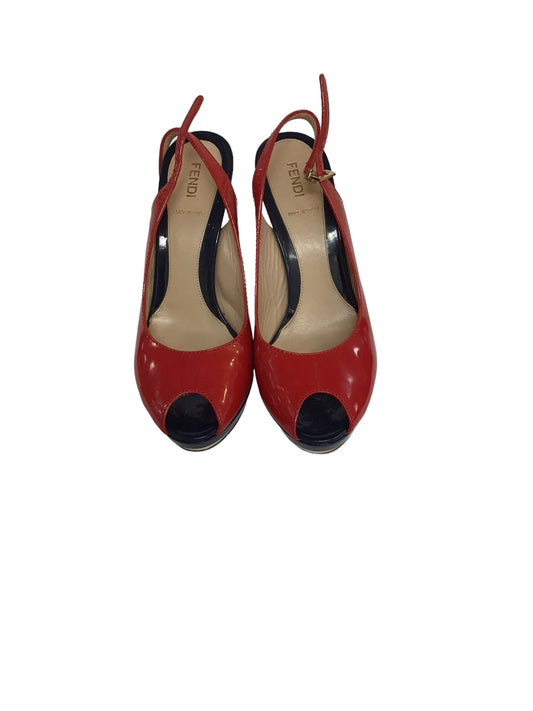 Shoes Heels Stiletto By Fendi In Red & White, Size: 7.5