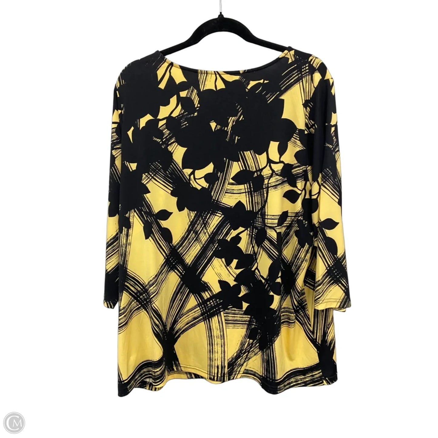 Top 3/4 Sleeve By Bob Mackie Qvc In Black & Yellow, Size: 1x