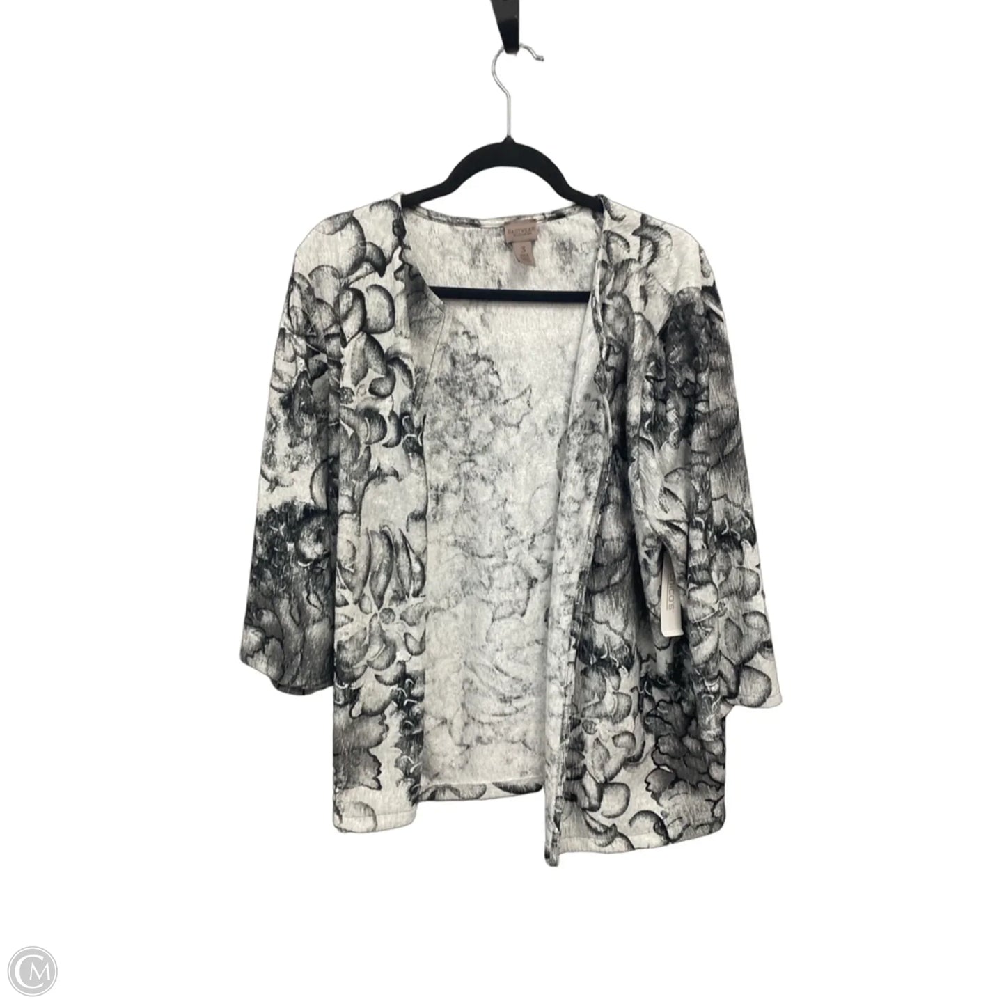 Sweater Cardigan By Chicos In Grey & White, Size: Xl