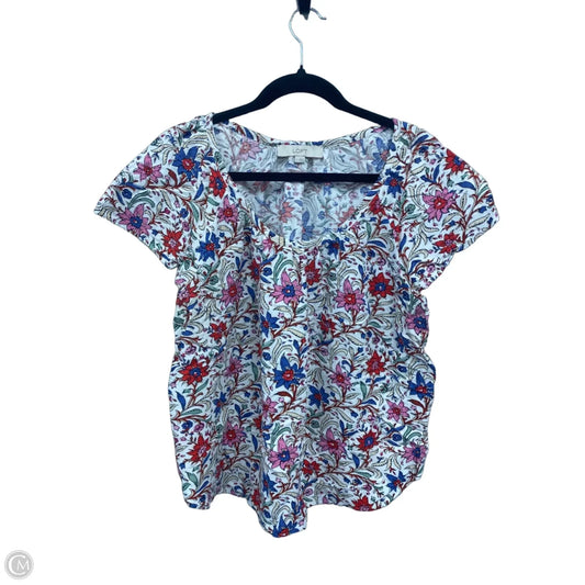 Top Short Sleeve By Loft In Floral Print, Size: L