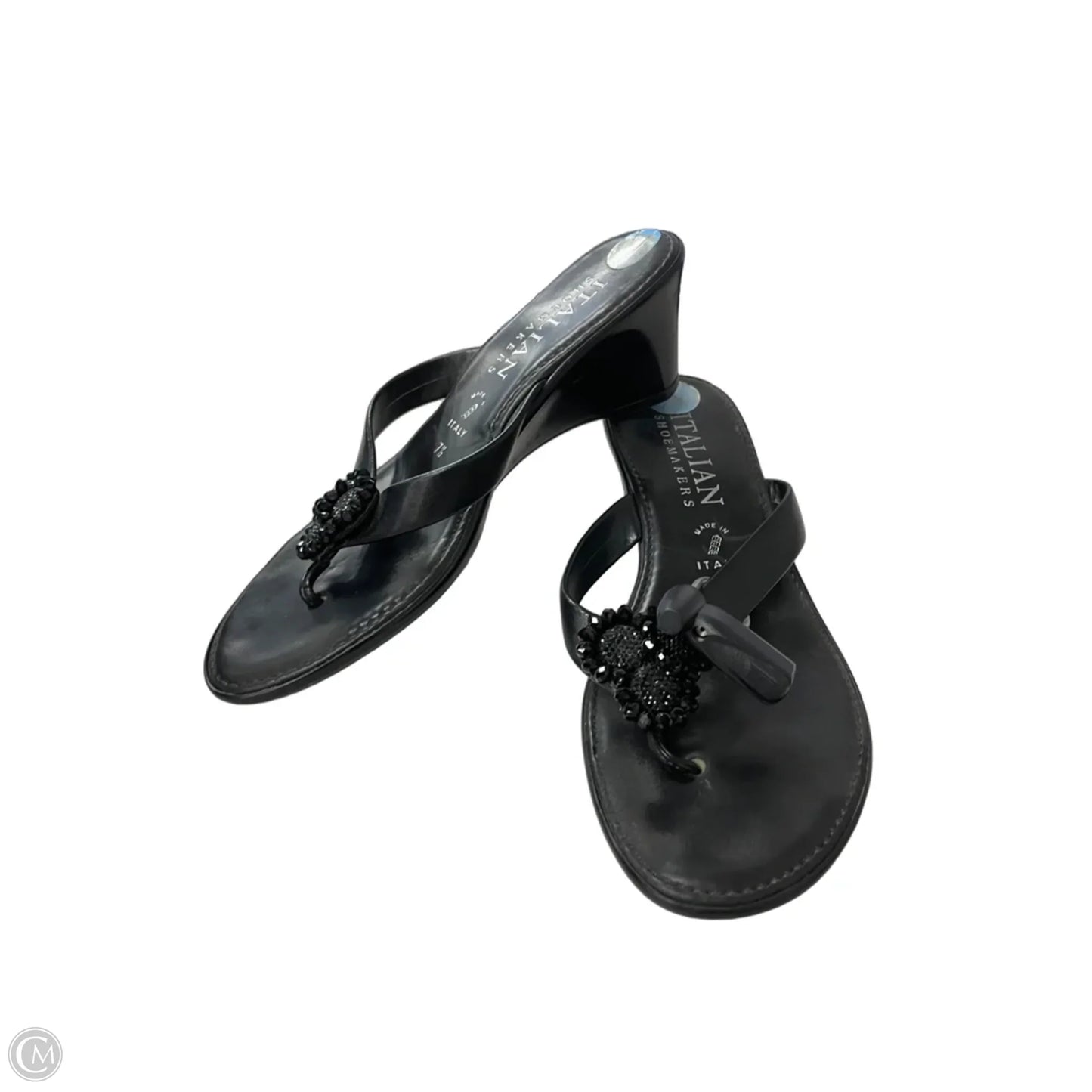 Sandals Heels Wedge By Italian Shoemakers In Black, Size: 7.5