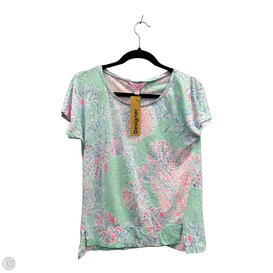 Top Short Sleeve Designer By Lilly Pulitzer In Green & Pink, Size: S