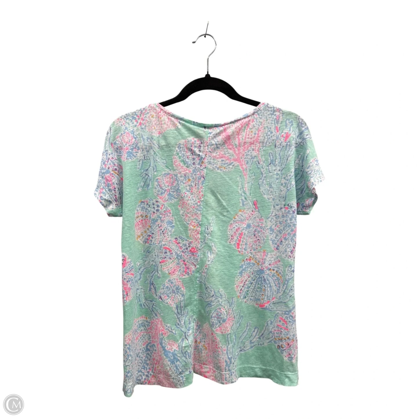 Top Short Sleeve Designer By Lilly Pulitzer In Green & Pink, Size: S