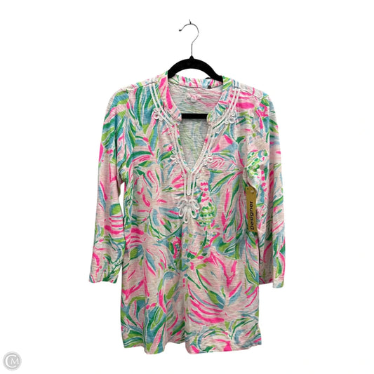 Top 3/4 Sleeve Designer By Lilly Pulitzer In Pink & White, Size: M