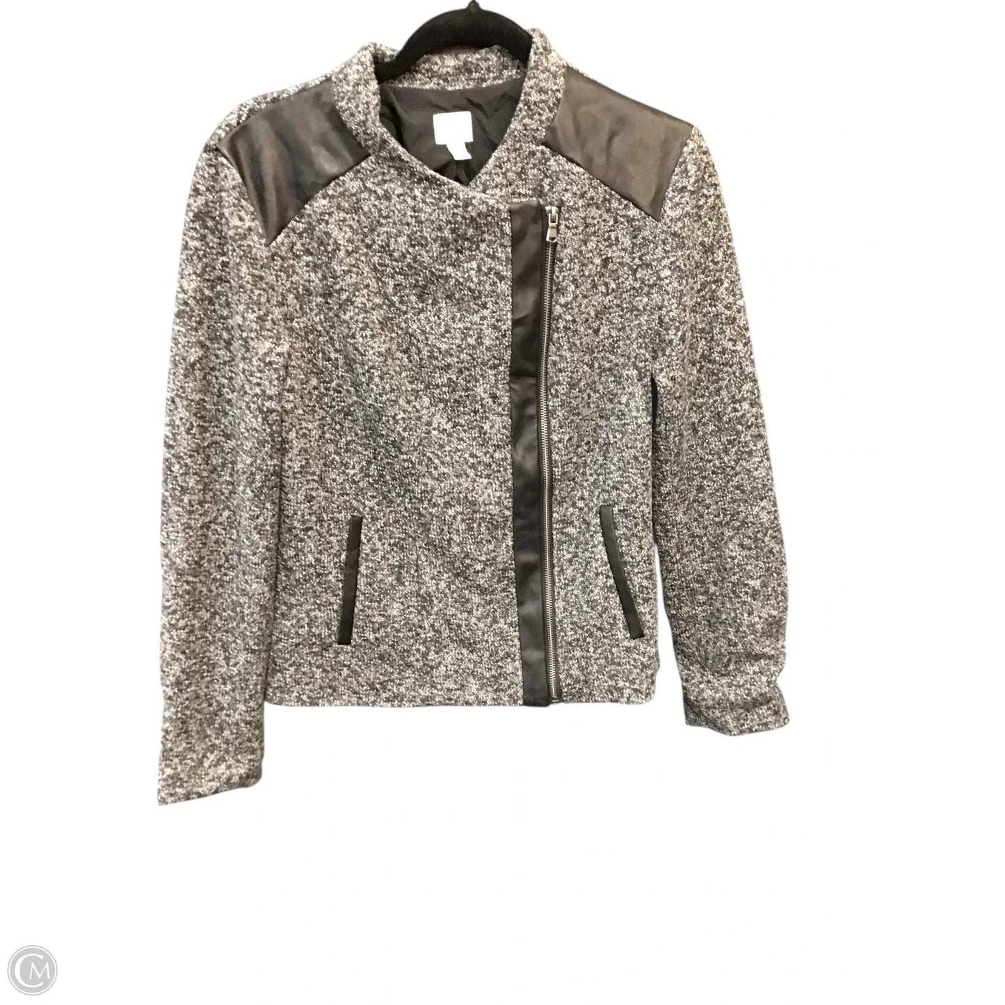Jacket Moto By Peyton Jensen In Black & Grey, Size: M