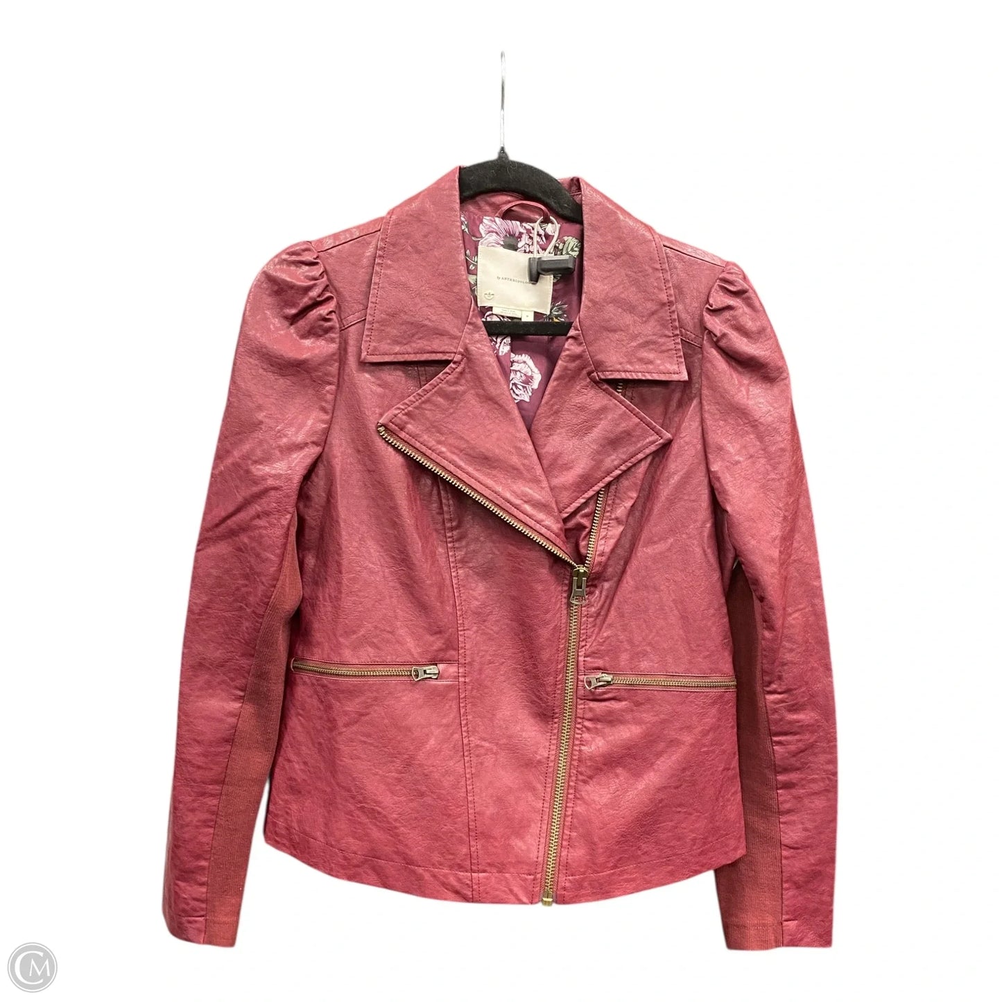 Jacket Moto Leather By Anthropologie In Maroon, Size: M