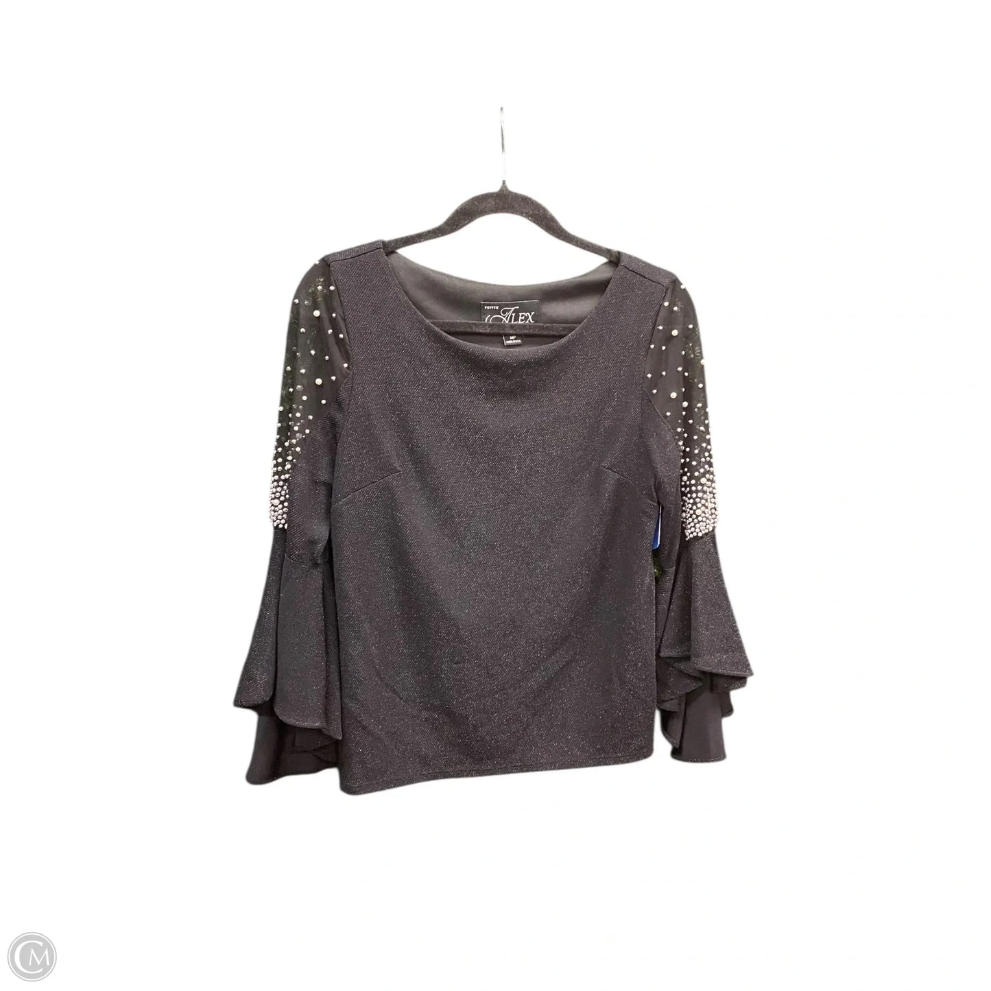 Blouse Long Sleeve By Alex Evenings In Black & Silver, Size: Mp