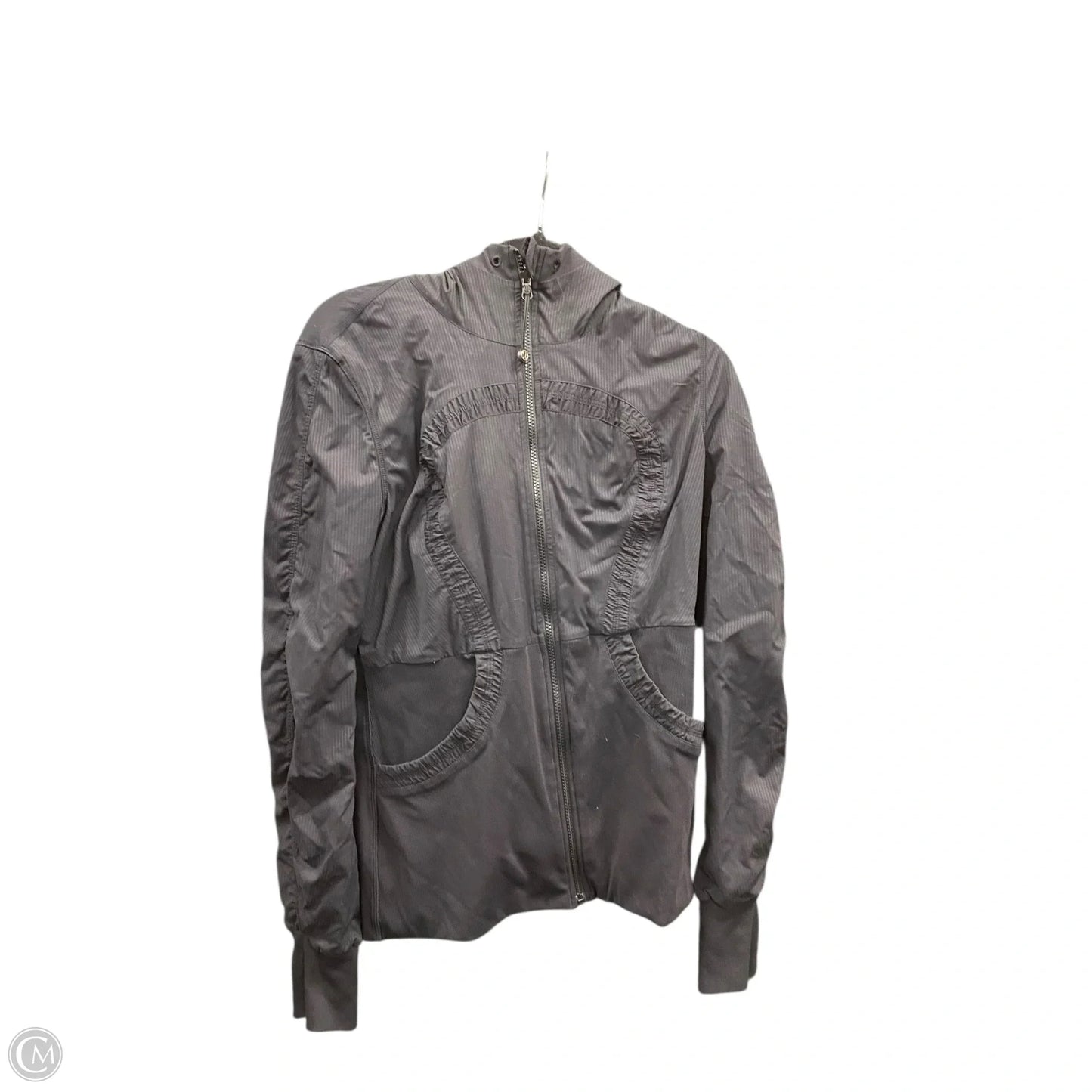 Athletic Jacket By Lululemon In Black & Grey, Size: 12