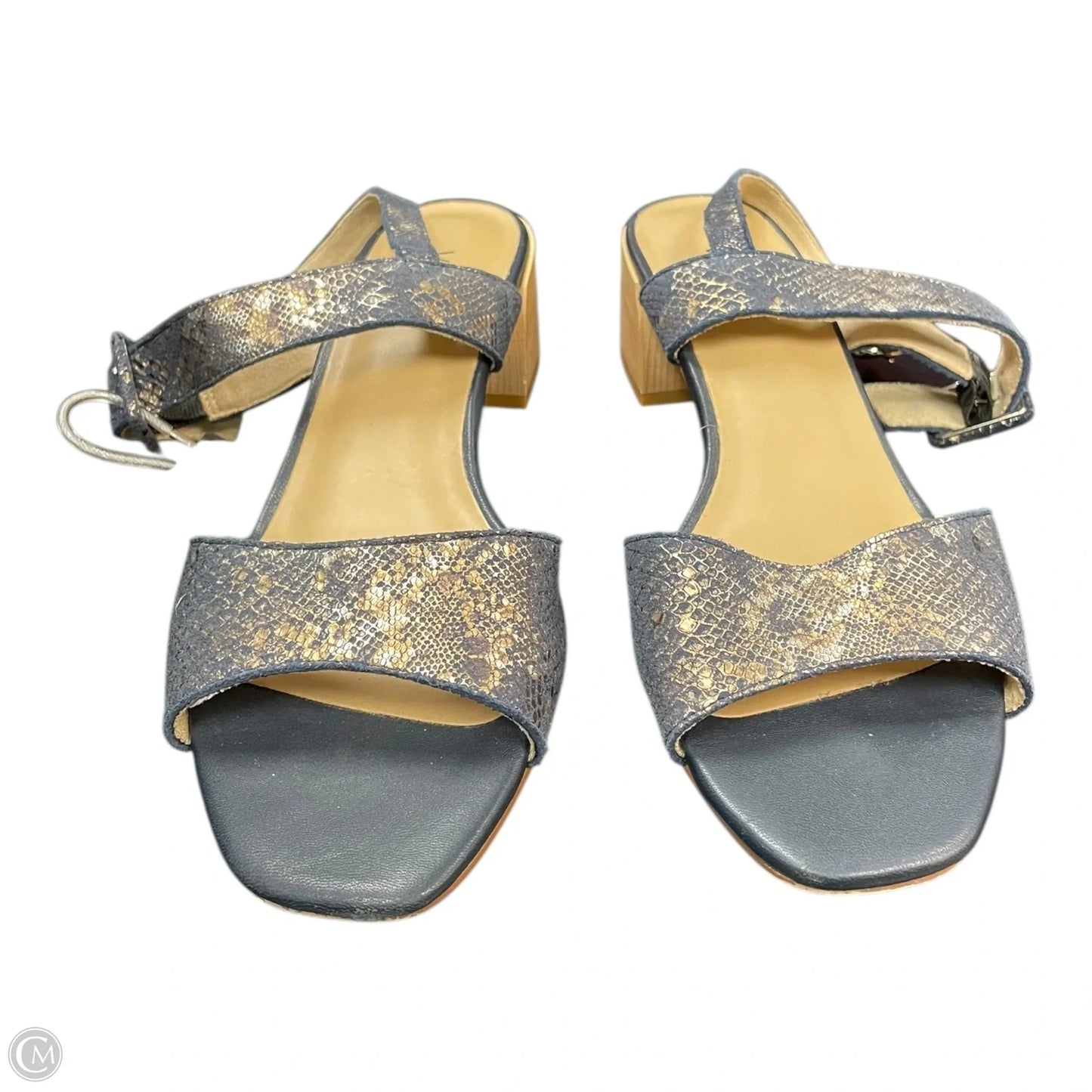 Sandals Heels Block By Vaneli In Blue & Gold, Size: 9