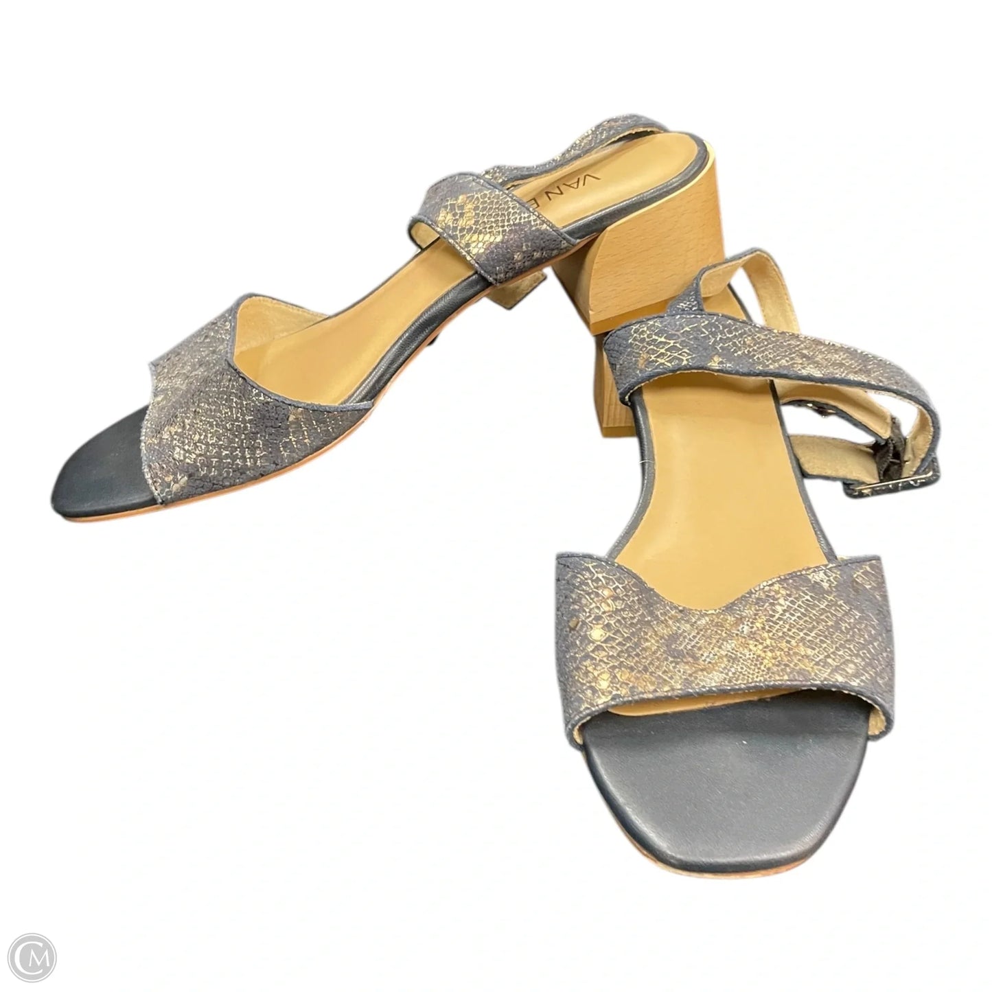 Sandals Heels Block By Vaneli In Blue & Gold, Size: 9