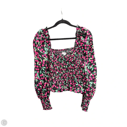 Blouse Long Sleeve By Top Shop In Black & Pink, Size: 8