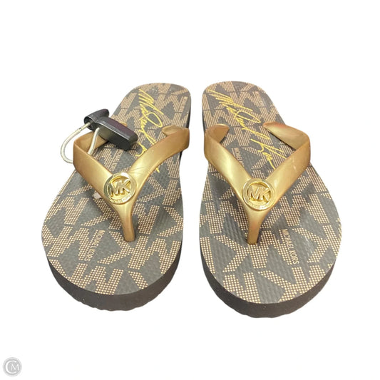 Sandals Flip Flops By Michael By Michael Kors In Brown & Gold, Size: 6